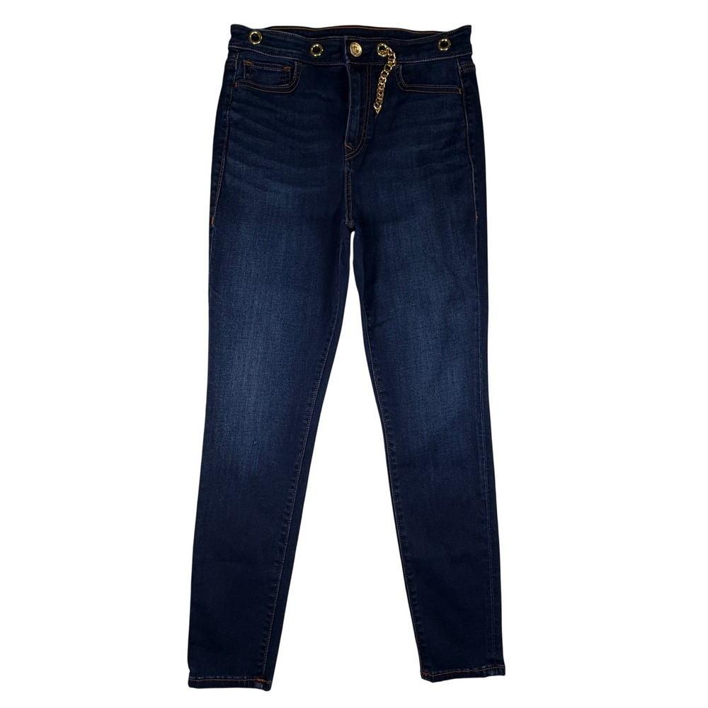 True Religion Caia Ultra High Rise Super Skinny Jeans Dark Wash Gold Chain 31x27